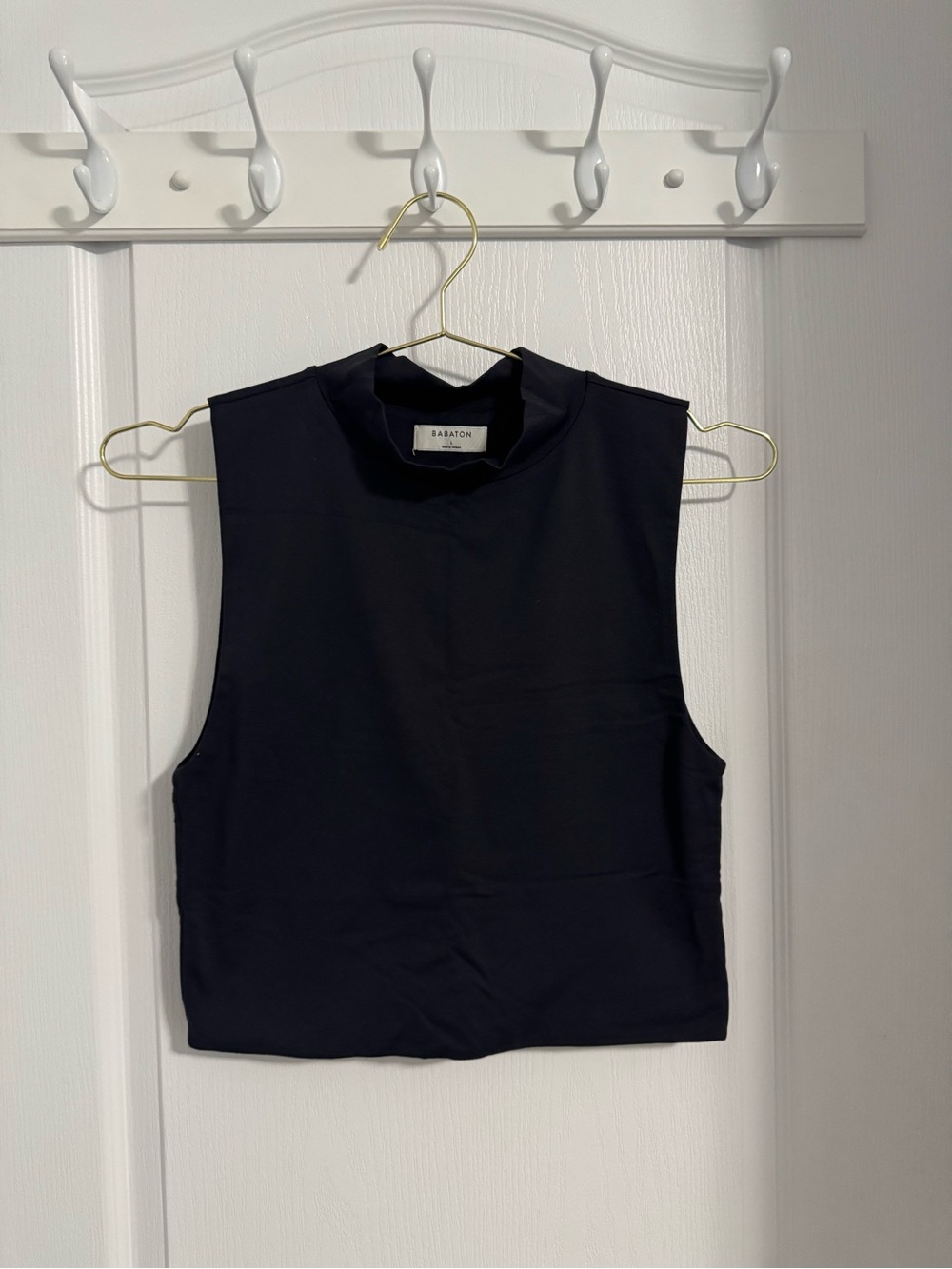 Babaton Black Sleeveless Mock Neck Crop Top